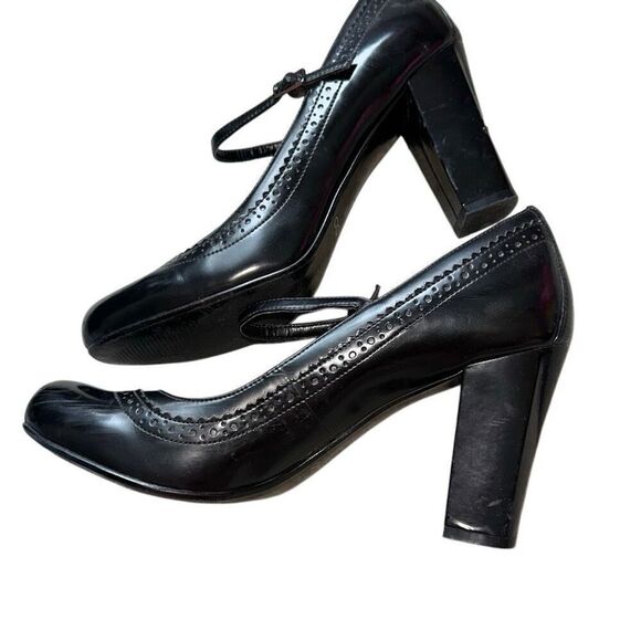 Y2K 2000’s Aldo sz 40/9.5 chunky Mary Jane pumps round toe leather black heels - Picture 2 of 9